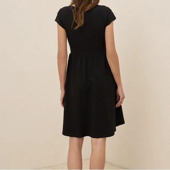 Pact Organic Fit & Flare Crossover Dress Black Small - Picture 3 of 5